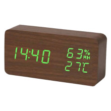 Smart Wooden Digital Alarm Clock with LED Display, Modern Decorative Design Dual Alarm with Snooze Function Smart Control Functionality with Voice Con