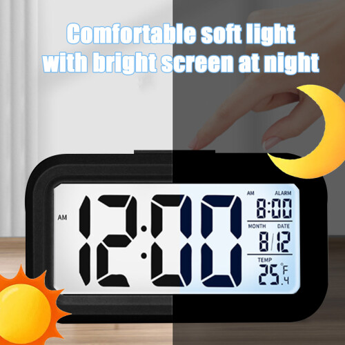 LCD Alarm Clock with Smart Digital Display, White Soft Background Lights Wide Viewing Angle Electronic Timepiece, Snooze Function Ultra-Quiet Scanning 2
