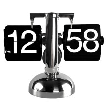Retro Digital Flip Down Clock, Internal Gear Operated Mechanical Desk Clock with Stainless Steel Frame, Battery Powered Quartz Movement Timepiece for