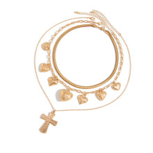 Collier avec pendentif croix en or pour femmes, lot de 3,