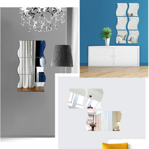 Multiple Mounting Options, Diy Customizable Acrylic Plexiglass Adhesive Wall Mirror, Asymmetrical Irregular Wave Shape For Kitchen Bathroom Sofa 2