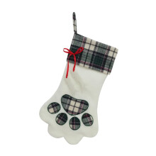 Meias de Natal de pelúcia luxuosamente macias, meias para pendurar com um design fofo de pata para gatos e cachorros, meias de pelúcia xadrez para