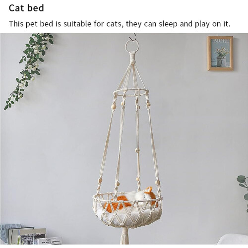 Boho Cat Window Perch, Handwoven Style Macrame Cat Hammock, Indoor Cat Bed for Sleeping, Round Shape Pet Bed, Easily Customizable for Additional