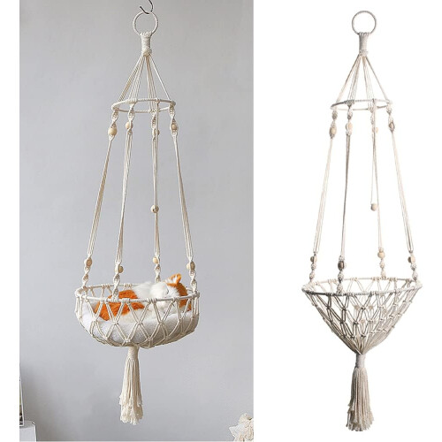 Boho Cat Window Perch, Handwoven Style Macrame Cat Hammock, Indoor Cat Bed for Sleeping, Round Shape Pet Bed, Easily Customizable for Additional 2