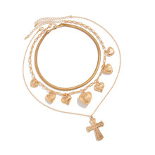 Gold Herringbone Snake Chain Chokers Necklace Set with Heart