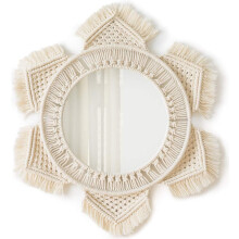 Sunburst Boho Wall Mirror, Bohemian Folk and Vintage Style Decor, Easy Hanging Decorative Mirror for Living Spaces, Unique Art Decoration with High