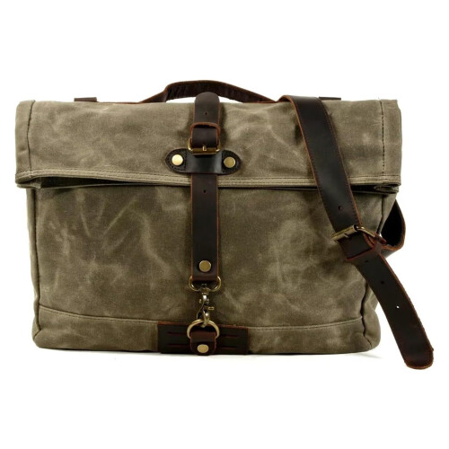 Waterproof Motorcycle Saddle Bag with Large Capacity Canvas Backpack Luggage Olive