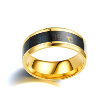 Bague en acier inoxydable à la mode avec affichage- Couleur or