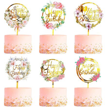 Happy Birthday Cake Toppers, Elegant Design Reusable Acrylic Material for Birthday Cake Decorations Supplies