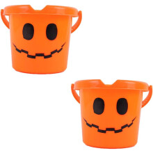 Décoration d'Halloween : seau à bonbons portable en plastique avec poignée de transport facile, motif citrouille et sourires uniques, idéal pour