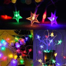 Stellar Ambiance Star String Lights, Battery Operated, Waterproof For Indoor Outdoor Decor, Multi-Color, 27Cm Clear Plastic Metal Wire, Safe To