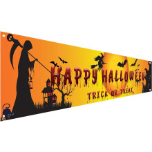 Drapeau de bienvenue à suspendre pour décorations intérieures et extérieures, bannière « Joyeux Halloween » avec motifs de chauves-souris et