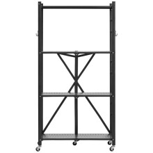 Käytännöllinen Liikkuva Hylly-Duoku-4 Tasoa-Rullalla Varustettu Käytävä Hylly-71x33x137 cm-Kestävä Metalli-Kantavuus 340 kg-Musta