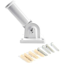 Support réglable multipositions, construction robuste résistante au vent, finition blanche, compatible avec les poteaux universels pour fixation