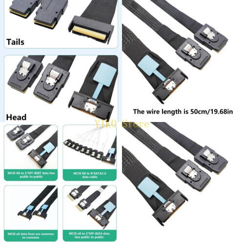 K32C Υψηλής Ταχύτητας MCIO 8i 74P Αρσενικό σε 2xSFF 8087 Αρσενικό Καλώδιο Ε