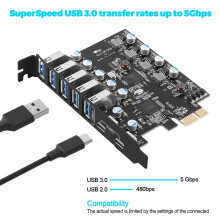 5 Ports USB 3.0 PCI for Express Adapter Card Type C PCI-E Expansion PCIE USB 3.0 HUB Controller Desktop PC PCI E Extended