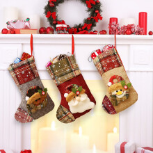 Meia de Natal para Presente, Decoração de Festa para Árvore de Natal e Lareira, 3 Peças de Poliéster e Fibra de Alta Qualidade, Papai Noel Grande