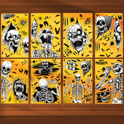 Τρομακτικές αφίσες βιτρίνας για το Halloween, στοιχειωμένες σιλουέτες για εσωτερική
