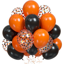 Festtransformator, konfettiballoner i livlige orange og sorte farver, latex af høj kvalitet sikrer sikkerhed og holdbarhed, dekorationer der er