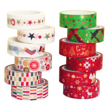 Fita decorativa para scrapbook, fita washi natalina, fita adesiva, material washi de alta qualidade, removível sem deixar resíduos, 12 rolos.