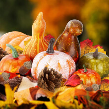 Maisiúcháin Téama an Fhómhair, Pumpkins Saorga Réalaíocha, Mini Barraí le haghaidh Fleascáin agus Garland, Maisiúcháin an Fhómhair, Lá an