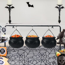 Halloween feestdecoraties, duurzame, hoogwaardige plastic serveerschalen in de vorm van een heksenketel met een glanzend zwart oppervlak, perfect