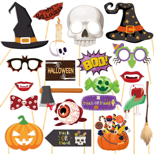 Φωτογραφικά στηρίγματα Hocus Pocus για το Halloween, φωτεινά και πολύχρωμα αξεσουάρ selfie