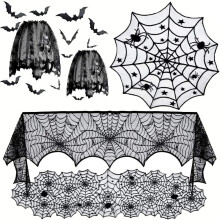 Σετ μαγεμένου Halloween, τραπεζομάντιλο για διακοσμητικά δαντέλας από ιστό αράχνης,