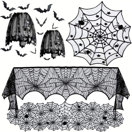 Σετ μαγεμένου Halloween, τραπεζομάντιλο για διακοσμητικά δαντέλας από ιστό αράχνης,