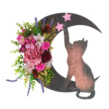 Guirlandas de Halloween com Decorações Pretas, Guirlanda Gótica de Rosas, Lua e Gatos para Decoração de Porta de Entrada, Guirlanda de Primavera