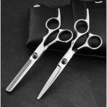 Frisørsaks i rustfrit stål, Ergonomisk og let design, Professionel klippe- og udtyndingssaks, Støddæmper, Salonkappe, Justerbar