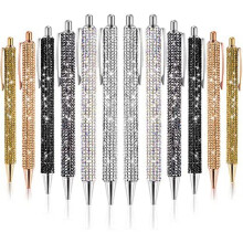 12 PCS Bling Pen Bulk Metal Ballpoint Pen Diamond Pen Crystal Press Retractable Black Ink 0.7Mm Ballpoint Pen 6 Colors