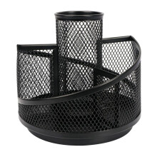 Pen Holder for Desk, Mesh Desk Organizer,360 Degree Rotation Rotating Black Metal Mesh Desktop Organizer, 5 Compartments