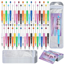 150 Pieces Beadable Pens Kit,Colors Plastic Beaded Ballpoint Pens Bulk Foil Thank You Cards for Office School