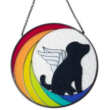 Maanhond Geschilderde Glas-In-Loodpanelen Suncatchers, Acryl Raammuur Hangend Ornament voor Slaapkamer Woonkamer Balkon