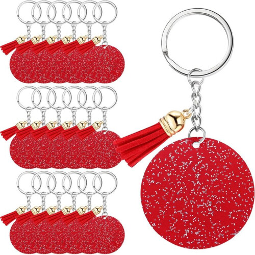 Chaveiro AcríLico em Branco com Chaveiro 1,97 Polegadas Glitter AcríLico em Branco FaçA Você Mesmo Chaveiro Borla Vermelho