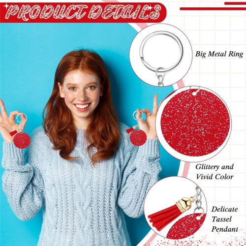 Chaveiro AcríLico em Branco com Chaveiro 1,97 Polegadas Glitter AcríLico em Branco FaçA Você Mesmo Chaveiro Borla Vermelho 2