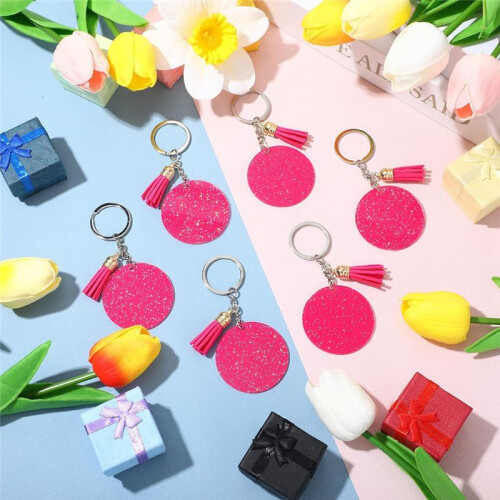 Chaveiro AcríLico em Branco com Chaveiro 1,97 Polegadas Glitter AcríLico em Branco DIY Chaveiro Borla Rosa Vermelha 2