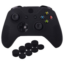 Studded Silicone Cover Skin Case for   One X &  One S Controller x 1 with Pro Thumb Grips 8 Pieces(Black)
