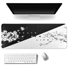 Black and White Blossom Gaming Mouse Pad,Large Mouse Mat Desk Pad, Stitched Edges Mousepad, 31.5 x 11.8 Inch
