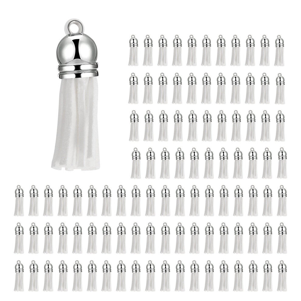 100Pcs Keychain Tassels Faux Suede Leather Tassel Pendants Keychain Decoration For Diy Crafts Making Supplies (White) 4711391883276
