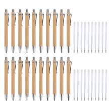 Caneta EsferográFica RetráTil de Bambu de 20 PeçAs e Recargas Extras de 20 PeçAs, Caneta Caneta de Bambu de 1 Mm de Tinta Preta Canetas de Madeira