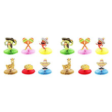 12 Piezas de Centro de Mesa de Fiesta Mexicana con Forma de Panal, Cactus, Burro, Maraca, Sombrero, Decoración de Mesa de Guitarra, Centros de Mesa