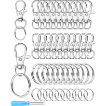 Kit de Ganchos Giratórios e Chaveiros Prateados, Fechos de Lagosta, Chaveiros, Chaveiros para Artesanato, Fabricação de Joias e DIY