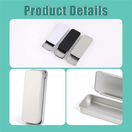 3 PCS Metal Slide Top Tin Containers, 3.14 X 1.33 X 0.47 Inches Portable Tins Container, Rectangular Empty Containers 2