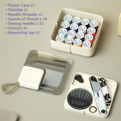 16 Spool Sewing Kit Storage Box Needle & Thread Organizer with Comprehensive Sewing Tools for Beginners, Home, Travel 2