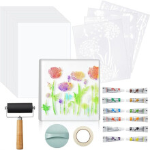 7 X 7 Inch Gel-Drukplaatset, Complete Monoprintset met Brayer, Acrylverf, Papier en Gereedschap voor Het Maken van