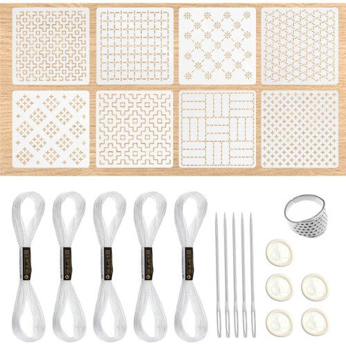 24Pcs Plastic Sashiko-Stencil Kit 4.7 X 4.7Inch Geometric Pattern Template Drawing  Embroidery Pattern for Beginners