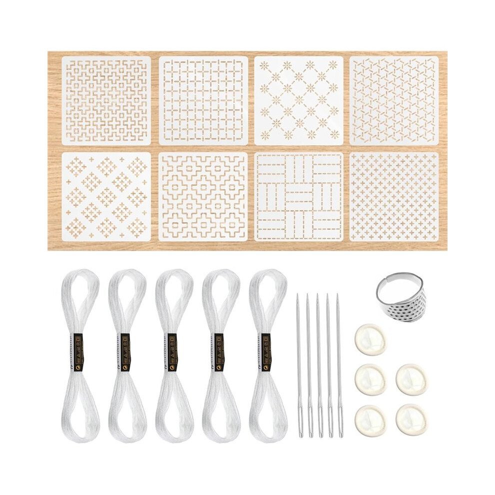 24Pcs Plastic Sashiko-Stencil Kit 4.7 X 4.7Inch Geometric Pattern Template Drawing Embroidery Pattern For Beginners 4713650305086