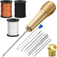 7PCS Leather Sewing Awl Needle-with Copper Handle, 3 Rolls 50 M Nylon Cord Thread and 2PCS Thimble for Shoes Repair